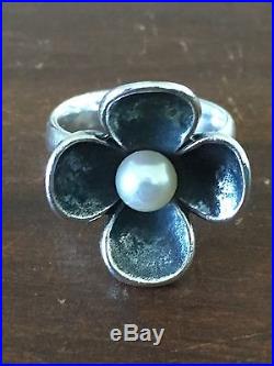 James Avery Retired Pearl Flower Blossom Ring Sterling Silver