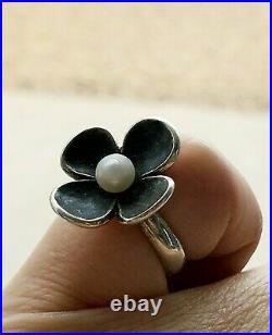 James Avery Retired Pearl Flower Ring Size 4 Neat Piece