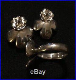James Avery Retired Pearl Petal Flower Ear Posts & Ring Set Size 7.25