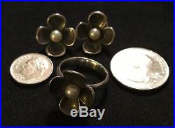 James Avery Retired Pearl Petal Flower Ear Posts & Ring Set Size 7.25