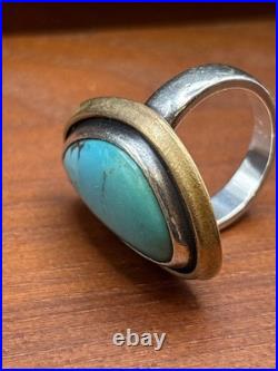 James Avery Retired Puerto De Luna Sterling Bronze & Turquoise Ring Size 6 1/4