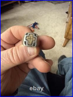 James Avery Retired Ring Size 9.25 (approx) with 14k Gold Cross & Sterling Band