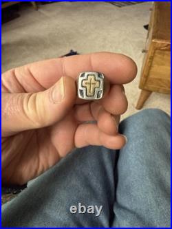 James Avery Retired Ring Size 9.25 (approx) with 14k Gold Cross & Sterling Band