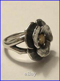 James Avery Retired Silver Citrine 3D Flower Ring Size 8