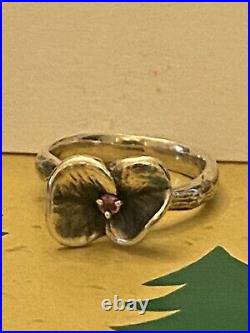 James Avery Retired Silver Pink Stone Petite Blossom Ring Size 7.5