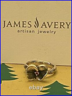 James Avery Retired Silver Pink Stone Petite Blossom Ring Size 7.5