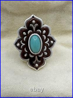 James Avery Retired Silver Tangier Silver Copper Turquoise Ring Size 6.5