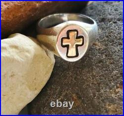 James Avery Retired Simple 14kt Gold Cross Ring in Sterling Silver Band VINTAGE