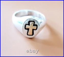James Avery Retired Simple 14kt Gold Cross Ring in Sterling Silver Band VINTAGE