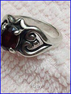 James Avery Retired Sterling 925 Scrolled Heart's Garnet Stone Ring Nice