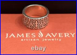 James Avery Retired Sterling Fleur De Lis Wide Cigar Band Ring EUC Sz 6.5 With Box