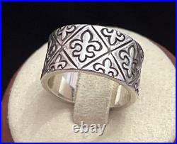 James Avery Retired Sterling Fleur De Lis Wide Cigar Band Ring EUC Sz 6.5 With Box