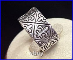 James Avery Retired Sterling Fleur De Lis Wide Cigar Band Ring EUC Sz 6.5 With Box