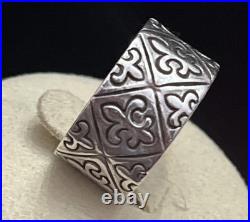 James Avery Retired Sterling Fleur De Lis Wide Cigar Band Ring EUC Sz 6.5 With Box