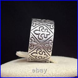 James Avery Retired Sterling Fleur De Lis Wide Cigar Band Ring EUC Sz 6.5 With Box