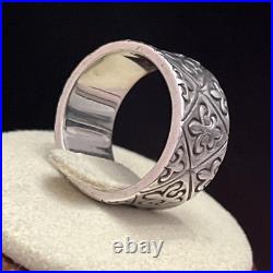 James Avery Retired Sterling Fleur De Lis Wide Cigar Band Ring EUC Sz 6.5 With Box