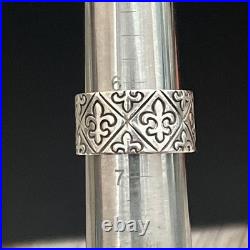 James Avery Retired Sterling Fleur De Lis Wide Cigar Band Ring EUC Sz 6.5 With Box