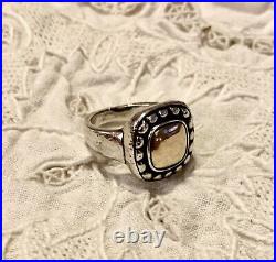 James Avery Retired Sterling Silver 14k Yellow Gold Square Beaded Ring US-7 UK-N