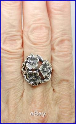 James Avery Retired Sterling Silver 3-dogwood Flower Ring Size 7 -rare- Lb-c1826