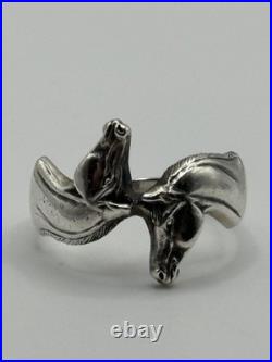 James Avery Retired Sterling Silver 925 Double Horse Head Ring Size 7