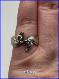 James Avery Retired Sterling Silver 925 Double Horse Head Ring Size 7