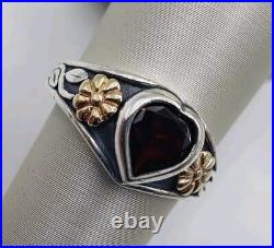 James Avery Retired Sterling Silver And 14k Gold Garnet Heart Ring Size 7