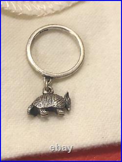 James Avery Retired Sterling Silver Armadillo Dangle Charm Ring Size 4.5 Rare