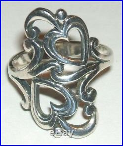 James Avery Retired Sterling Silver Double 2 Heart & Scroll Design Ring Sz 6.5