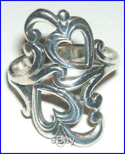 James Avery Retired Sterling Silver Double 2 Heart & Scroll Design Ring Sz 6.5