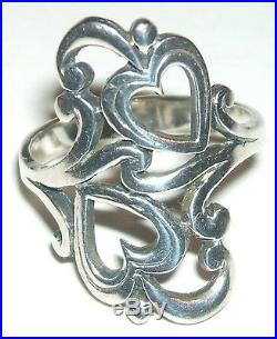 James Avery Retired Sterling Silver Double 2 Heart & Scroll Design Ring Sz 6.5