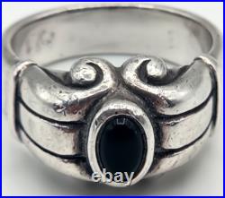 James Avery Retired Sterling Silver Onyx Scroll Ring Sz 6-6.5 Vintage Artisan