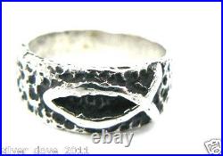 James Avery Retired Textured Ichthus Fish Band Ring in Sterling Silver