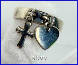 James Avery Ring Double Charm Cross & Heart Women Size 7.5