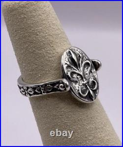 James Avery Secret Message Fleur De Lis Spinner Ring SZ 5 Retired Engrave-able