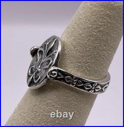 James Avery Secret Message Fleur De Lis Spinner Ring SZ 5 Retired Engrave-able
