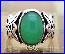 James Avery Silver Floral Ring With Oval Green Jade/Chrysoprase Size 8, 8.1G RARE