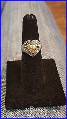 James Avery Silver & Gold Flower Rimmed Domed Heart Ring Size 6.5-7.4G RETIRED