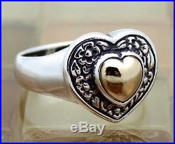 James Avery Silver & Gold Flower Rimmed Domed Heart Ring Size 8, 7.9G RETIRED