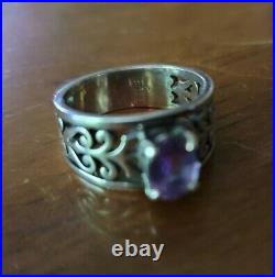 James Avery Size 7.5 Sterling Silver Adoree Swirl Ring Oval Purple Amethyst