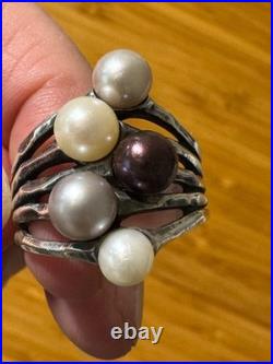 James Avery Size 8 Burgeon Multi Pearl Ring Retired Piece 9.7 Grams 925 Silver