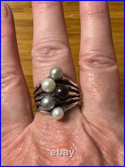 James Avery Size 8 Burgeon Multi Pearl Ring Retired Piece 9.7 Grams 925 Silver