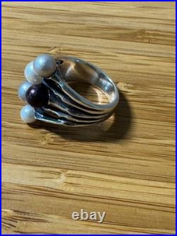 James Avery Size 8 Burgeon Multi Pearl Ring Retired Piece 9.7 Grams 925 Silver