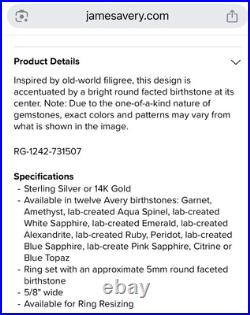 James Avery Spanish Lace Pink Sapphire Ring 7.5