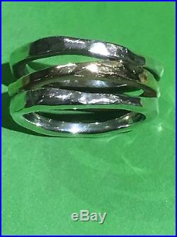 James Avery Stacked Hammered Ring Sz 8 Sterling Silver 925& 14Kt