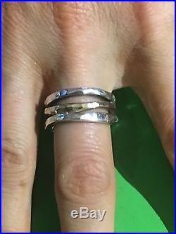 James Avery Stacked Hammered Ring Sz 8 Sterling Silver 925& 14Kt