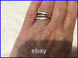 James Avery Stacked Hammered Sterling Silver &14k Gold Ring Size 8