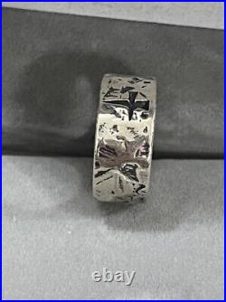James Avery Sterling Silver 10mm Hammered Cross Band Ring Size 12
