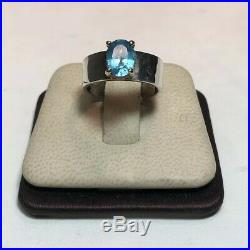 James Avery Sterling Silver 14K Gold Blue Topaz Oval Julietta Ring Size 6