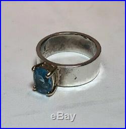 James Avery Sterling Silver 14K Gold Blue Topaz Oval Julietta Ring Size 6