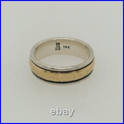 James Avery Sterling Silver 14K Yellow Gold Hammered Band Ring Size 6